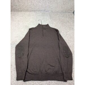 Joseph Abboud Mens Brown Merino Wool Blend‎ Quarter Zip Sweater Elbow Patches L